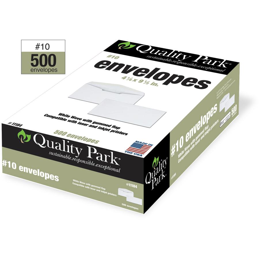 Quality Park Laser/Inkjet Printable Business Envelopes - Business - #10 - 4 1/8" Width x 9 1/2" Length - 24 lb - Gummed - Wove - 500 / Box - White. Picture 4