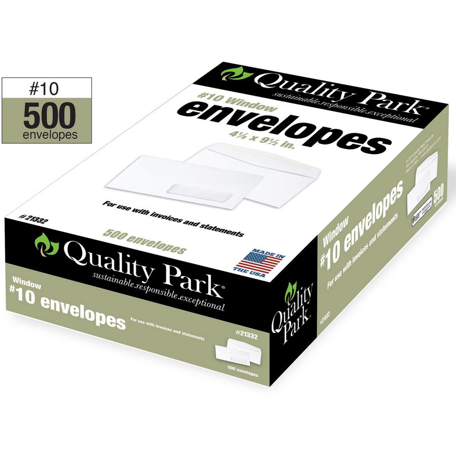 Quality Park No. 10 Single Right Window Envelopes - Single Window - #10 - 4 1/8" Width x 9 1/2" Length - 24 lb - Adhesive - Wove - 500 / Box - White. Picture 6