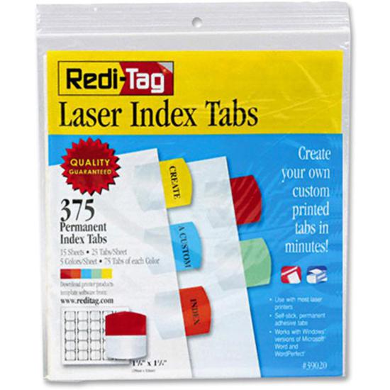 Redi-Tag Laser Printable Index Tabs - 375 Blank Tab(s) - 1.25" Tab Height x 1.12" Tab Width - Self-adhesive, Permanent - Red, Blue, Mint, Orange, Yellow Tab(s) - 375 / Pack. Picture 4