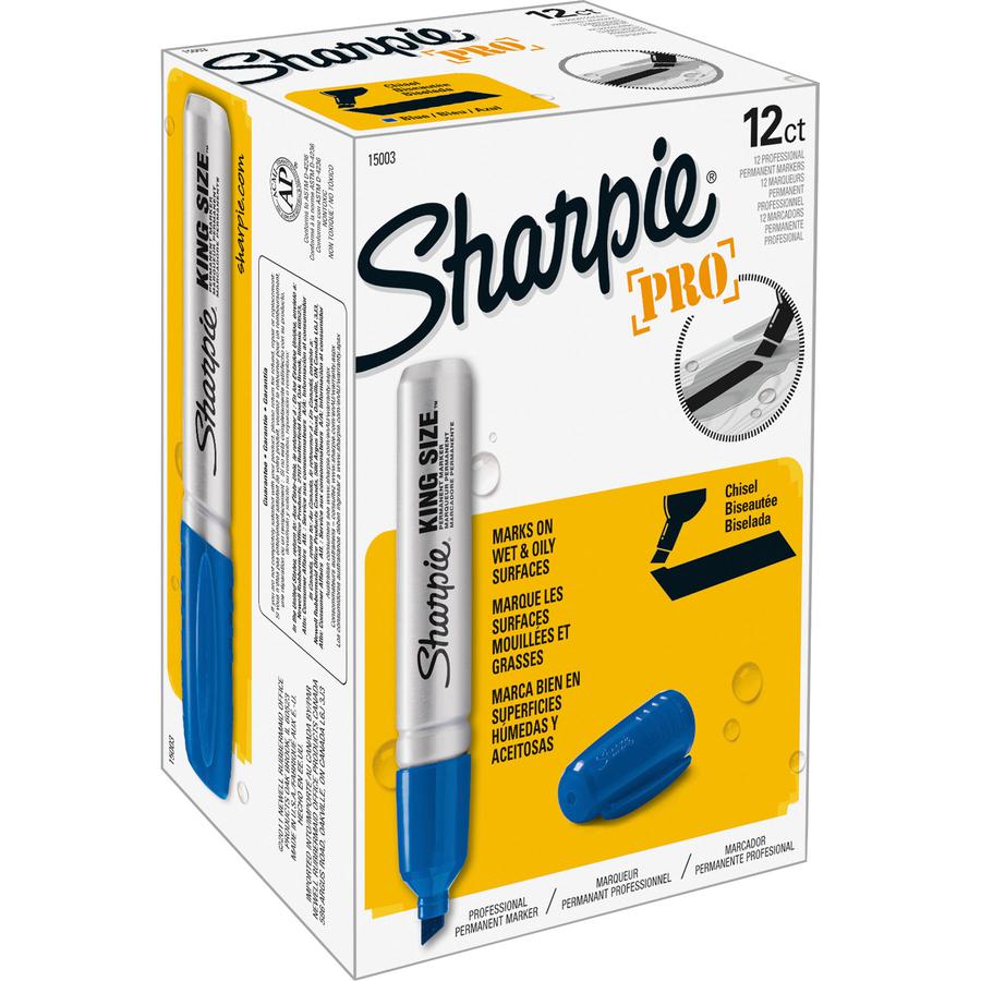 Sharpie King-Size Permanent Markers - Chisel Marker Point Style - Blue - Silver Plastic Barrel - 1 Dozen. Picture 3