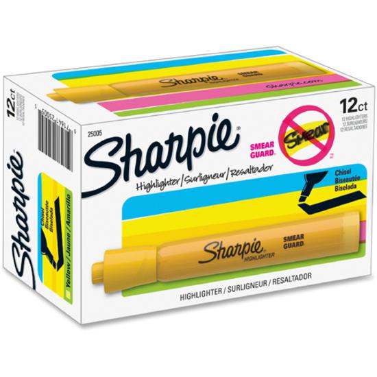 Sharpie SmearGuard Tank Style Highlighters - Broad Marker Point - Chisel Marker Point Style - Yellow - Yellow Barrel - 1 Dozen. Picture 4