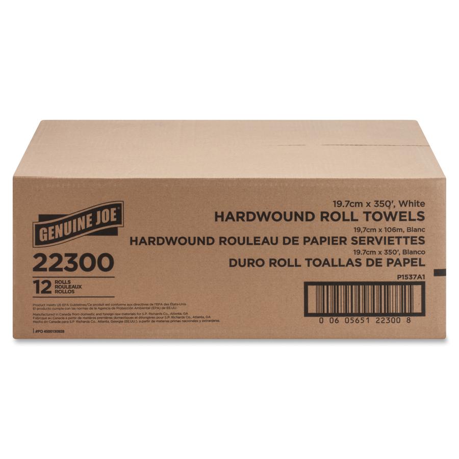 Genuine Joe Hardwound Roll Paper Towels - 7.88" x 350 ft - White - Absorbent - For Restroom - 12 / Carton. Picture 4