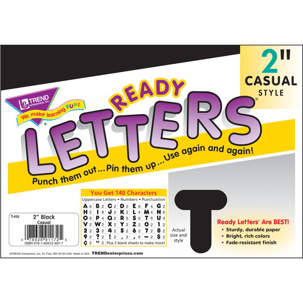 Trend Reusable 2" Ready Alphabet Letters Set - Casual Style - Precut, Reusable - 2" Height x 9" Length - Black - Paper - 1 / Pack. Picture 5