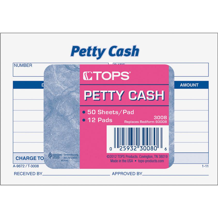 TOPS Received of Petty Cash Forms - 50 Sheet(s) - 5" x 3.50" Sheet Size - White - White Sheet(s) - 12 / Pack. Picture 3