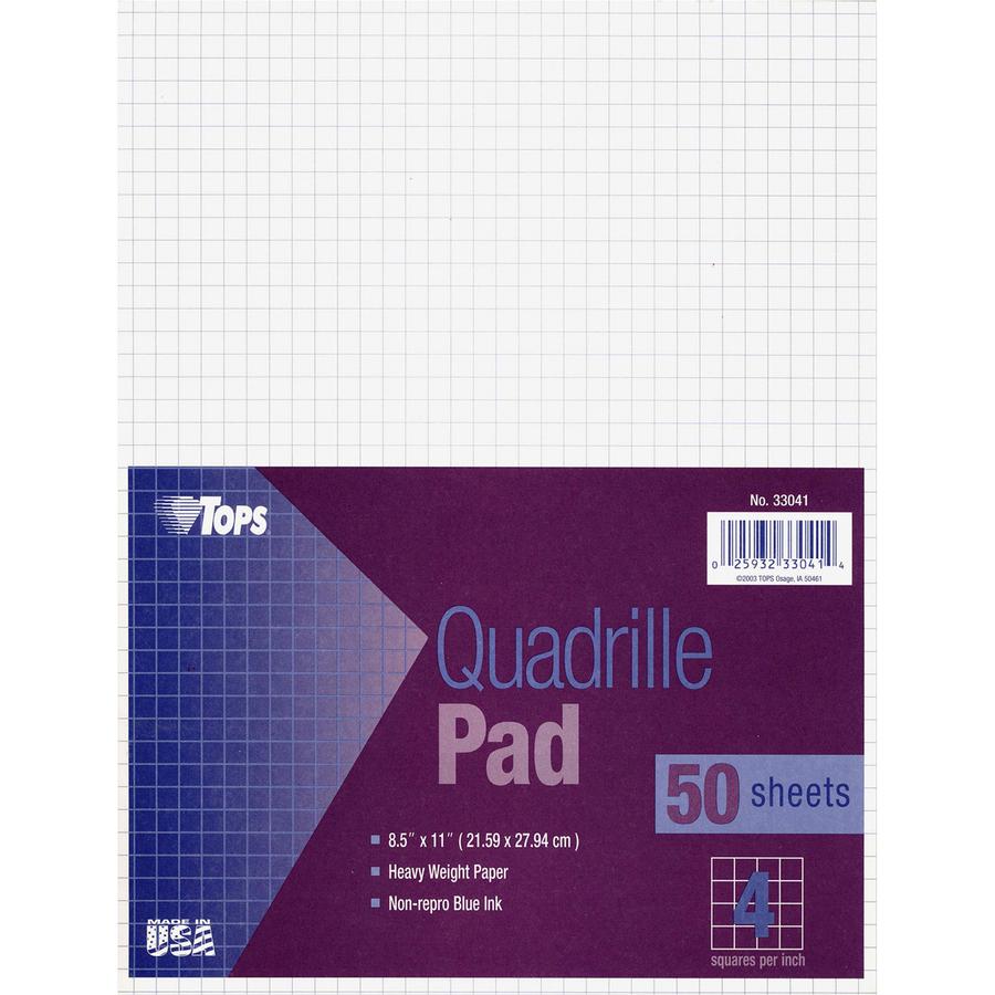 TOPS Graph Pad - 50 Sheets - Both Side Ruling Surface - Ruled Blue Margin - 20 lb Basis Weight - Letter - 8 1/2" x 11" - White Paper - 1 / Pad. Picture 3