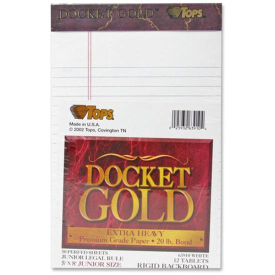 TOPS Docket Gold Jr. Legal Ruled White Legal Pads - Jr.Legal - 50 Sheets - 0.28" Ruled - 20 lb Basis Weight - Jr.Legal - 5" x 8" - White Paper - Burgundy Binding - Hard Cover, Perforated, Heavyweight . Picture 3