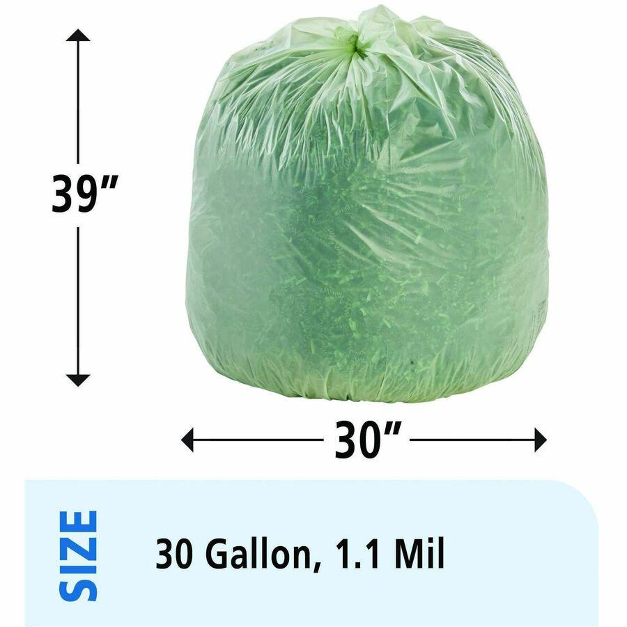 Stout EcoSafe Trash Bags - 30 gal Capacity - 30" Width x 39" Length - 1.10 mil (28 Micron) Thickness - Green - Plastic - 48/Carton. Picture 12