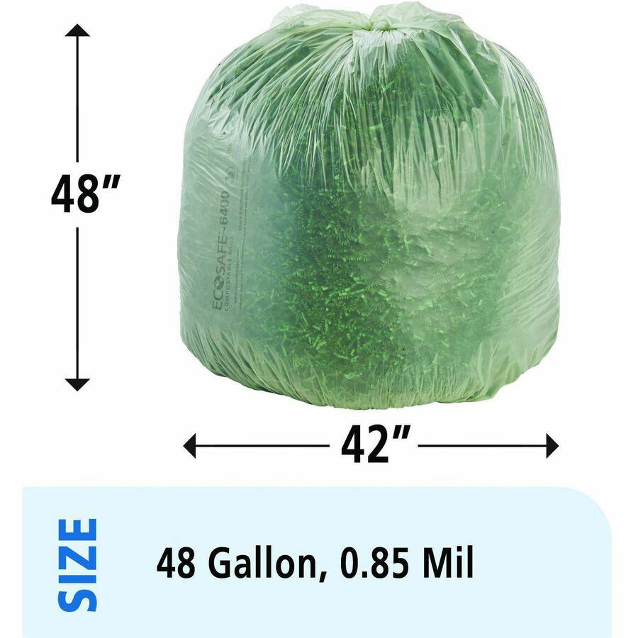 Stout EcoSafe Trash Bags - 48 gal Capacity - 42" Width x 48" Length - 0.85 mil (22 Micron) Thickness - Green - Plastic - 40/Carton. Picture 15