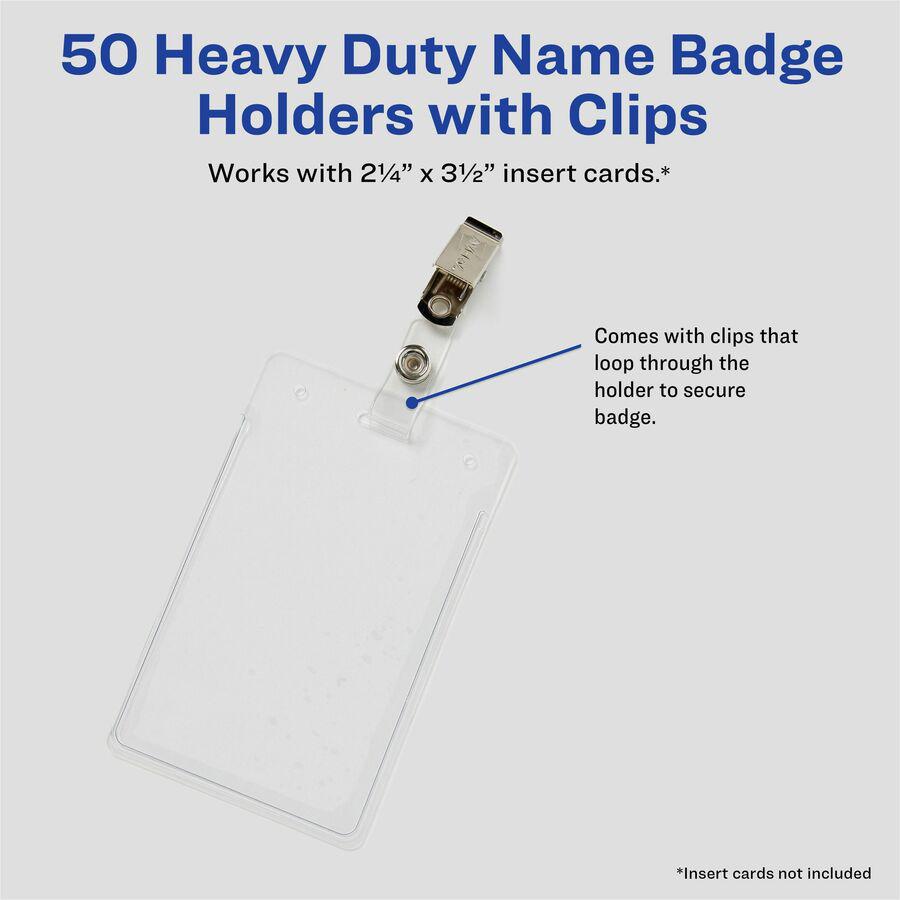 Avery&reg; Heavy-Duty Secure Top Clip-Style Badge Holders - Support 2.25" x 3.50" Media - Portrait - 2.3" x 3.3" - Plastic - 50 / Box - Clear. Picture 5
