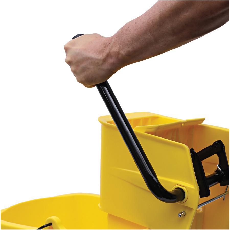 Genuine Joe 35-quart Side Press Mop Bucket & Wringer Combo - 35 quart - Caster - 21" x 16" x 14" - Yellow - 1 Each. Picture 15