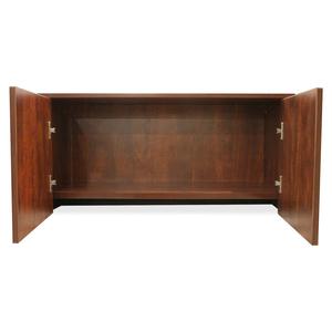 Lorell Essential Series Mahogany Wall Mount Hutch - 35.4" x 14.8" x 16.8"Hutch, 1" Side Panel, 0.6" Back Panel, 0.7" Panel, 1" Bottom Panel - Material: Polyvinyl Chloride (PVC) Edge - Finish: Mahogany. Picture 7