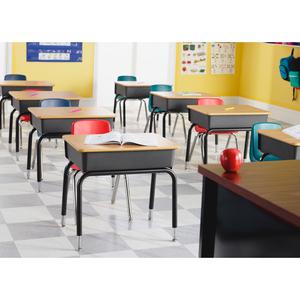 Lorell 18" Seat-height Stacking Student Chairs - Four-legged Base - Navy - Polypropylene - 4 / Carton. Picture 2