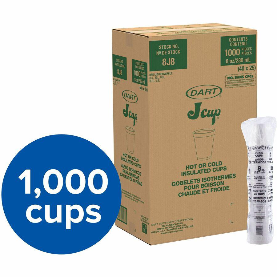 Dart 8 oz Insulated Foam Cups - 25 / Pack - 40 / Carton - White - Foam - Hot Drink, Cold Drink, Coffee, Cappuccino, Tea, Hot Chocolate, Hot Cider, Juice, Soft Drink. Picture 8