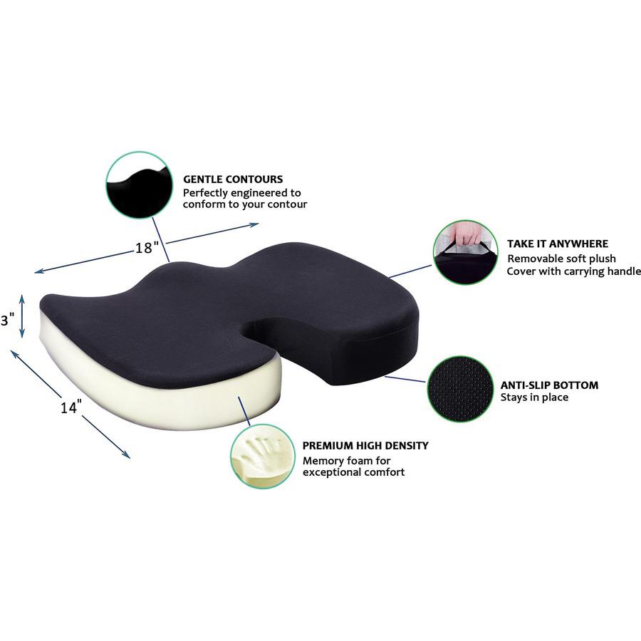 Lorell Butterfly-Shaped Seat Cushion - 17.50" x 15.50" - Fabric, Memory Foam, Silicone - Butterfly - Comfortable, Ergonomic Design, Durable, Machine Washable, Zippered, Anti-slip - Black - 1Each. Picture 10