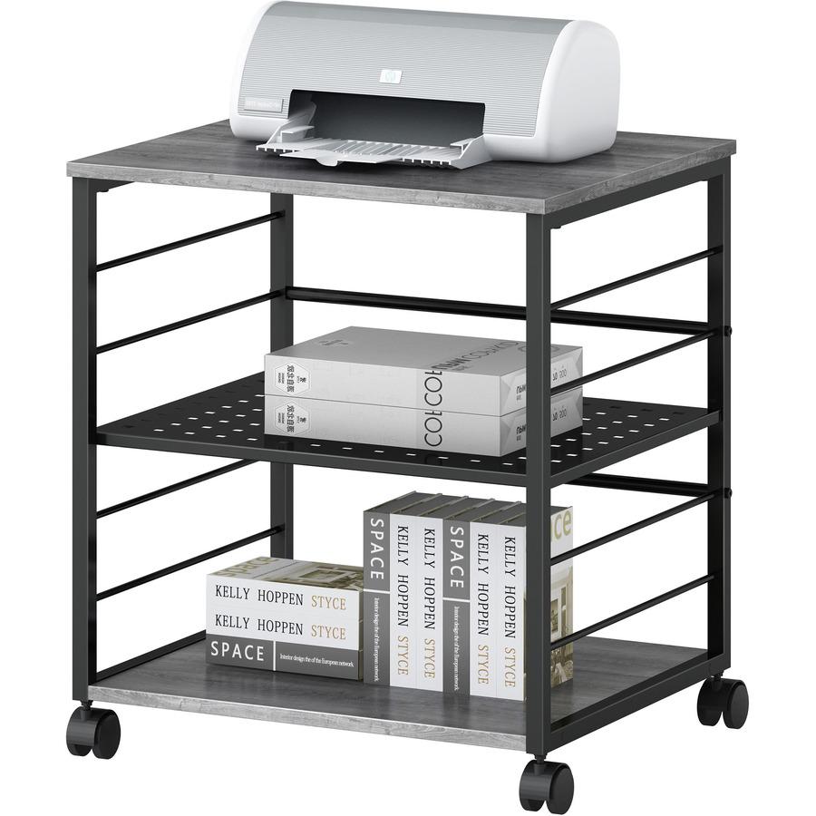 Lorell Deskside Mobile Machine Stand - 200 lb Load Capacity - 26.5" Height x 23.6" Width x 19.6" Depth - Desk - Powder Coated - Metal, Laminate, Polyvinyl Chloride (PVC) - Charcoal, Black. Picture 12