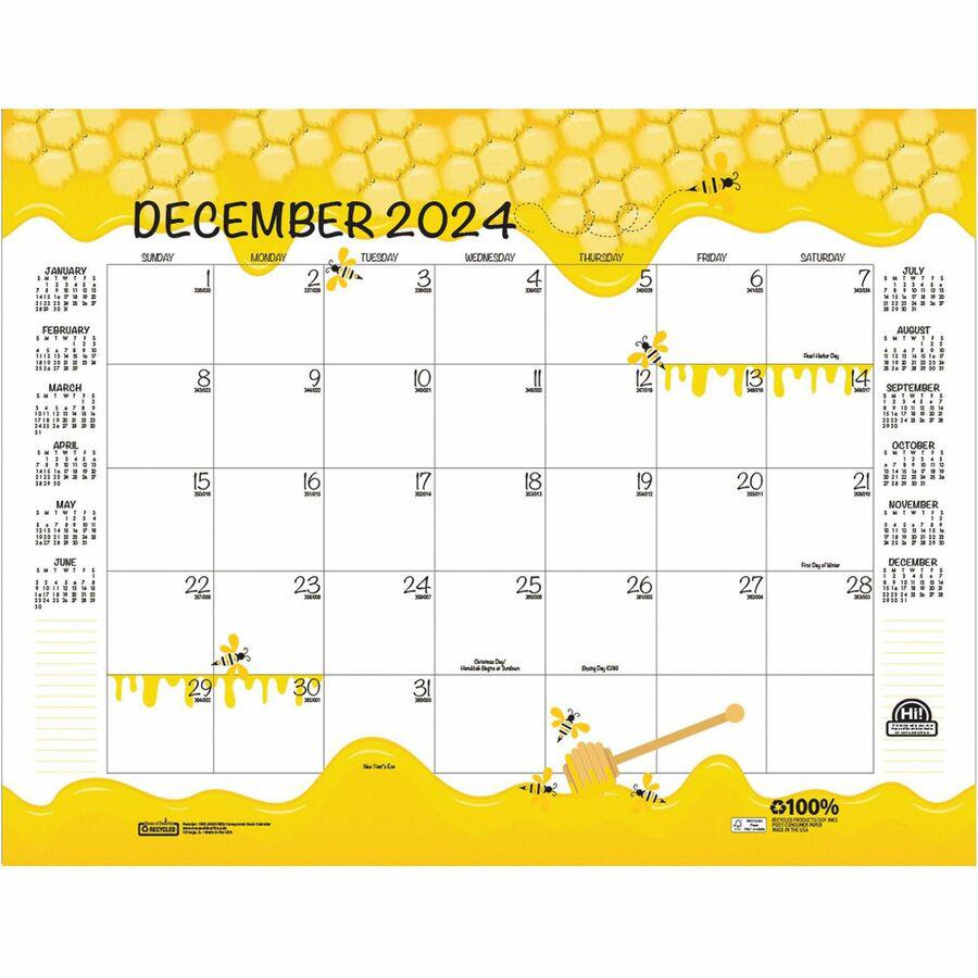 House of Doolittle Honeycomb Monthly Desk Pad Calendar - Julian Dates - Monthly - 12 Month - January 2024 - December 2024 - 22" x 17" Sheet Size - Desk Pad - Yellow - Reinforced Corner, Note Page - 1 . Picture 18