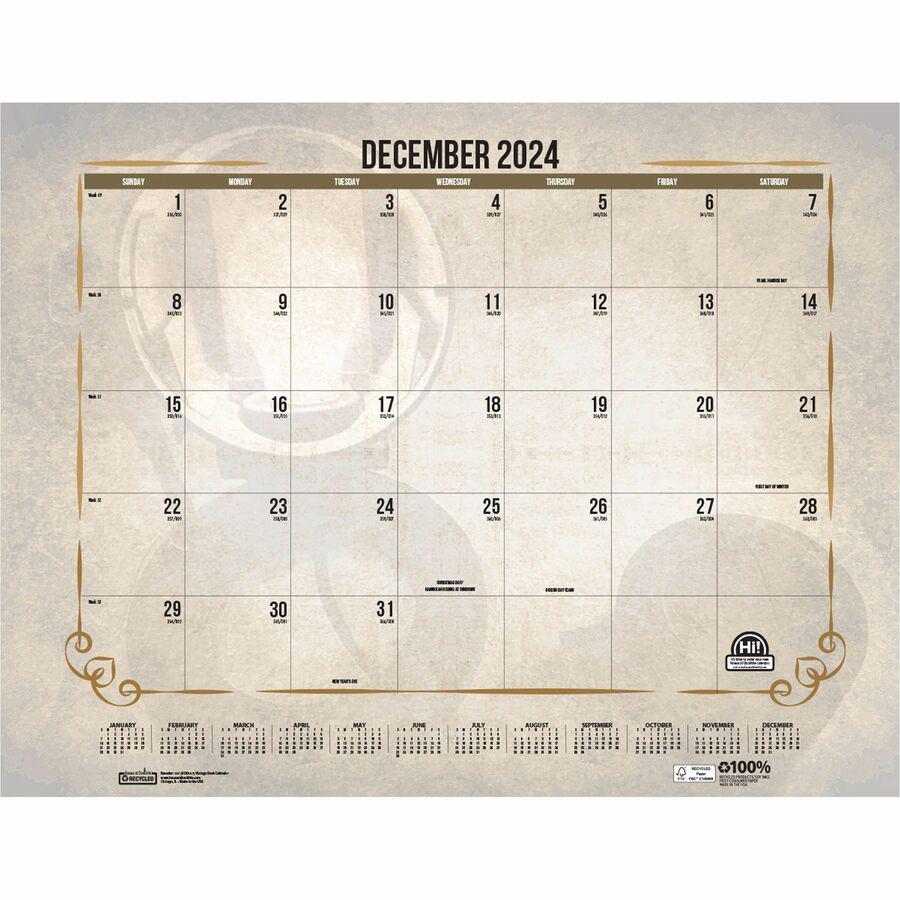 House of Doolittle Vintage Monthly Desk Pad Calendar - Julian Dates - Monthly - 12 Month - January - December - 1 Month Single Page Layout - 22" x 17" Sheet Size - Headband - Desk Pad - Brown - Leathe. Picture 18