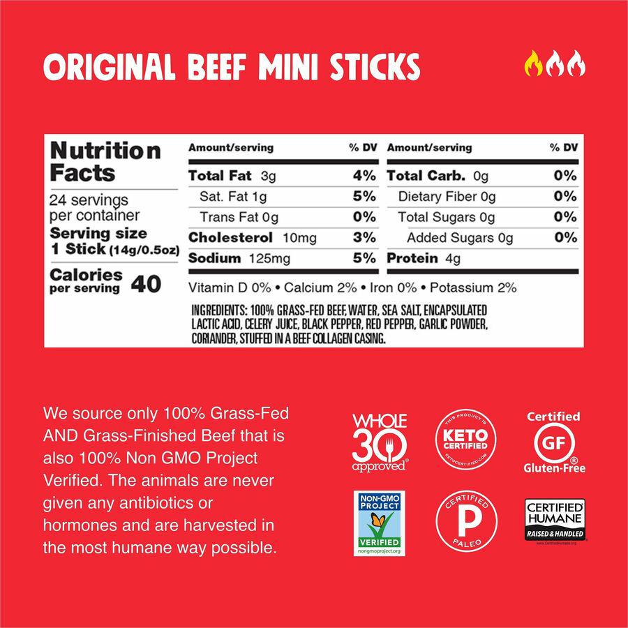 CHOMPS Chomplings Snack Sticks - Gluten-free, No Added Harmones - Original Beef Jerky, Spicy - 0.50 oz - 24 / Pack. Picture 4
