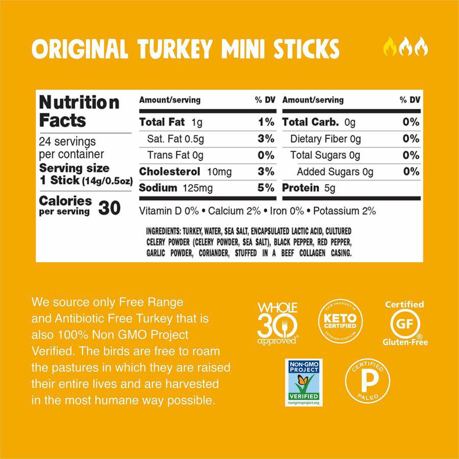 CHOMPS Chomplings Snack Sticks - Gluten-free, Non-GMO - Original Turkey - 0.50 oz - 24 / Pack. Picture 4