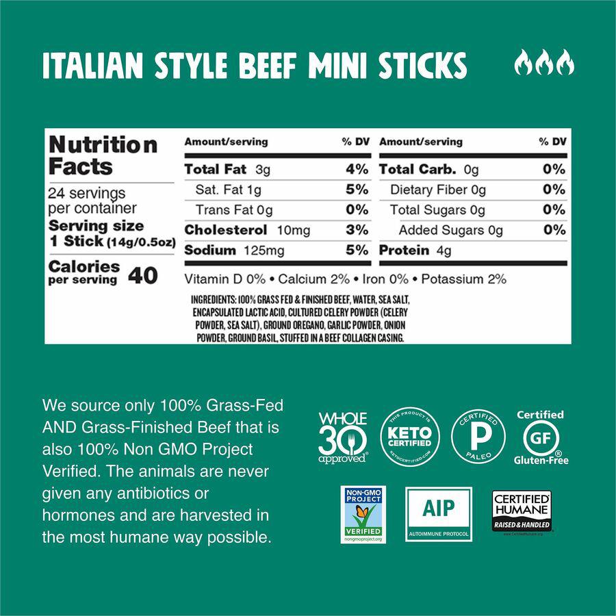 CHOMPS Chomplings Snack Sticks - Gluten-free, Non-GMO - Italian Style Beef - 0.50 oz - 24 / Pack. Picture 4
