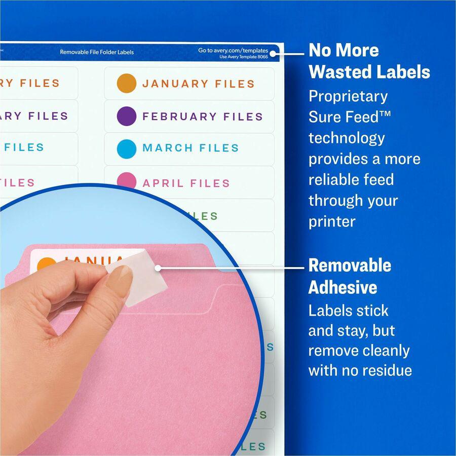 Avery&reg; Removable File Folder Labels - 21/32" Width x 3 7/16" Length - Removable Adhesive - Rectangle - Laser, Inkjet - White - Paper - 30 / Sheet - 25 Total Sheets - 750 Total Label(s) - 750 / Pac. Picture 8