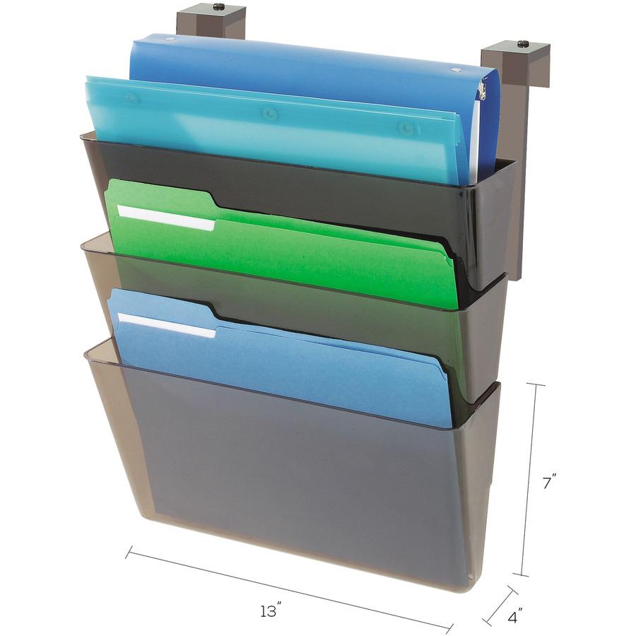 Deflecto Stackable DocuPocket for Partition Walls - 3 Pocket(s) - 3 Compartment(s) - 7" Height x 13" Width x 4" Depth - Smoke - Plastic - 3 / Set. Picture 3
