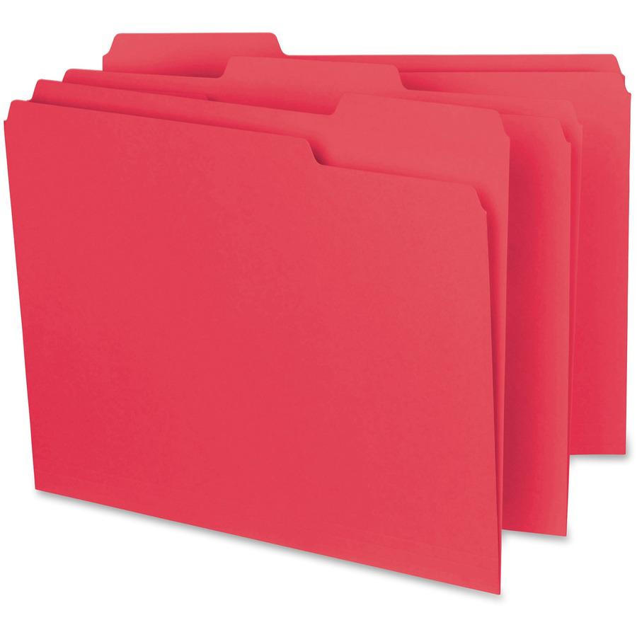 Smead 1/3 Tab Cut Letter Recycled Hanging Folder - 8 1/2" x 11" - 3/4" Expansion - Top Tab Location - Assorted Position Tab Position - Vinyl - Red - 10% Recycled - 100 / Box. Picture 3