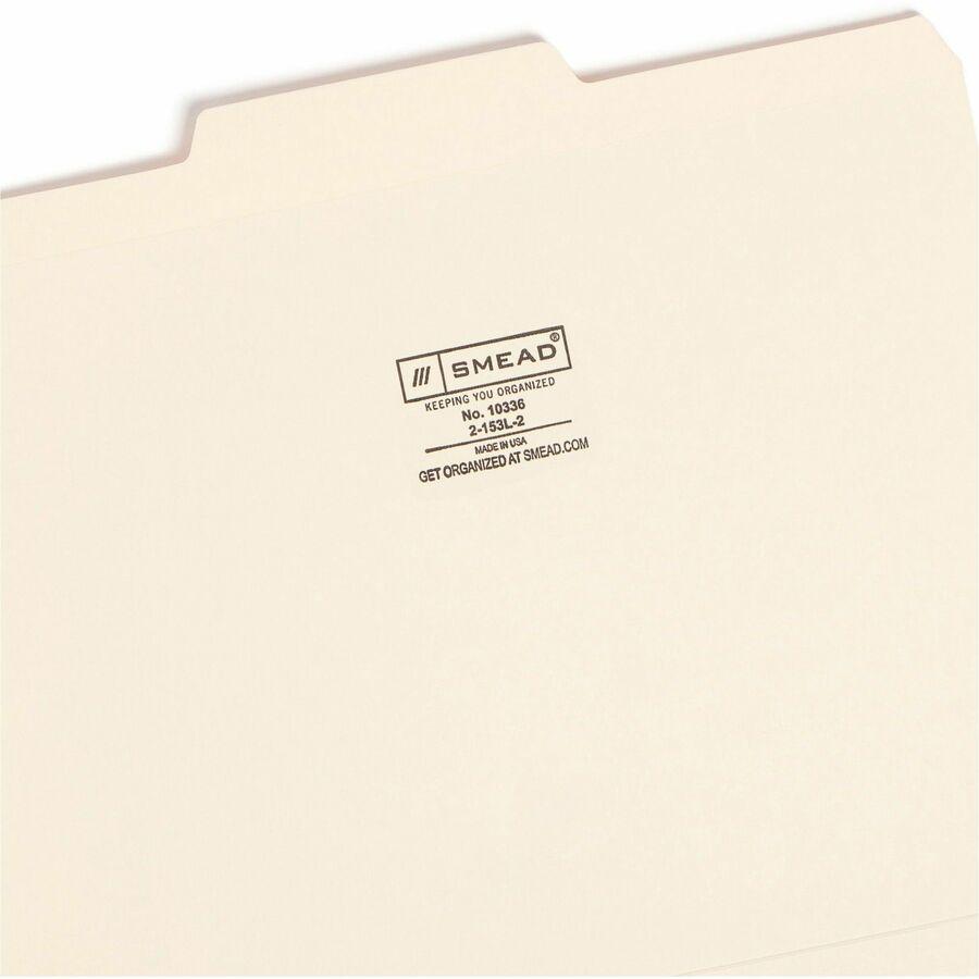 Smead 1/3 Tab Cut Letter Recycled Top Tab File Folder - 8 1/2" x 11" - 3/4" Expansion - Top Tab Location - Center Tab Position - Manila - 10% Recycled - 100 / Box. Picture 6