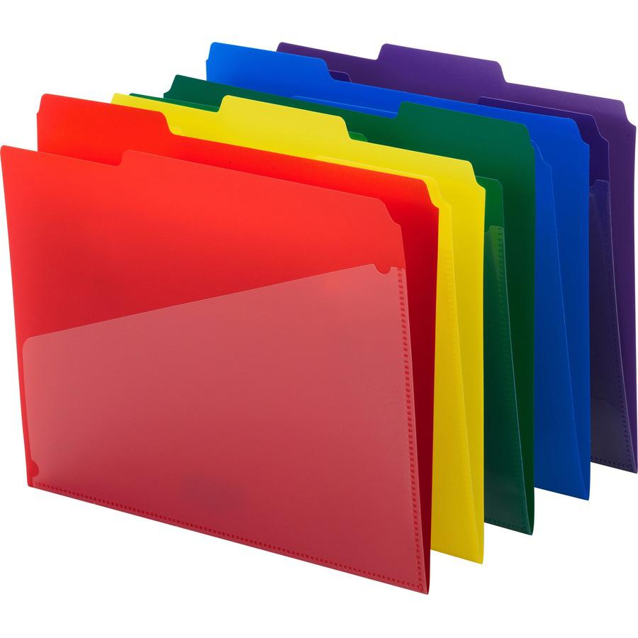 Smead 1/3 Tab Cut Letter Top Tab File Folder - 8 1/2" x 11" - 3/4" Expansion - Top Tab Location - Assorted Position Tab Position - Poly - Blue, Green, Red, Yellow, Purple - 30 / Box. Picture 2