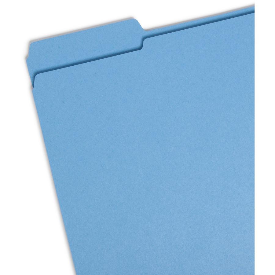 Smead Colored 1/3 Tab Cut Letter Recycled Top Tab File Folder - 8 1/2" x 11" - 3/4" Expansion - Top Tab Location - Assorted Position Tab Position - Blue - 10% Recycled - 100 / Box. Picture 6