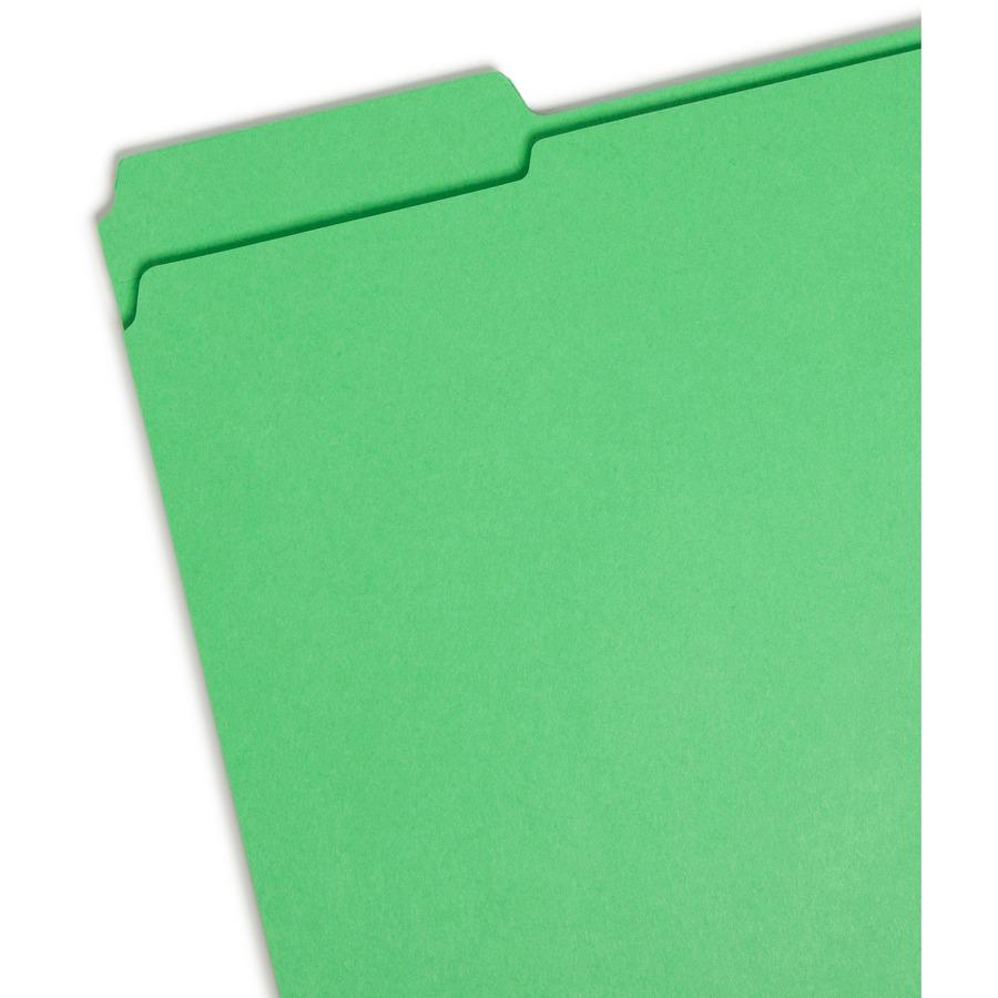 Smead Colored 1/3 Tab Cut Letter Recycled Top Tab File Folder - 8 1/2" x 11" - 3/4" Expansion - Top Tab Location - Assorted Position Tab Position - Green - 10% Recycled - 100 / Box. Picture 4