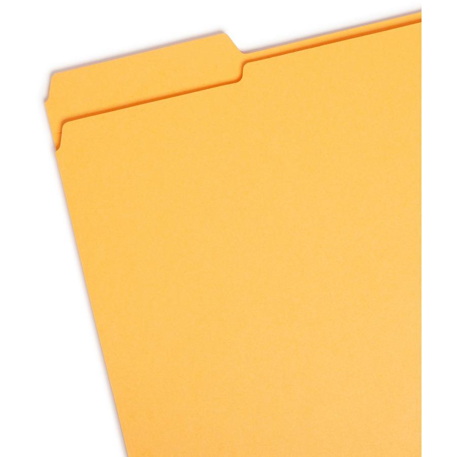 Smead Colored 1/3 Tab Cut Letter Recycled Top Tab File Folder - 8 1/2" x 11" - 3/4" Expansion - Top Tab Location - Assorted Position Tab Position - Goldenrod - 10% Recycled - 100 / Box. Picture 7