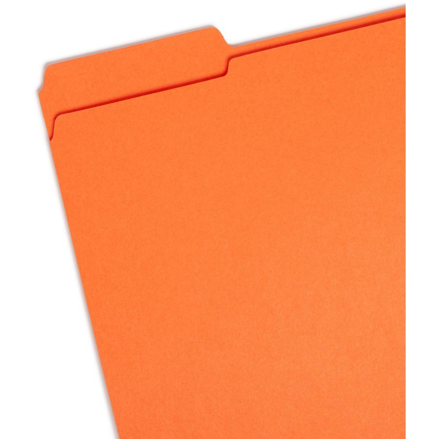 Smead Colored 1/3 Tab Cut Letter Recycled Top Tab File Folder - 8 1/2" x 11" - 3/4" Expansion - Top Tab Location - Assorted Position Tab Position - Orange - 10% Recycled - 100 / Box. Picture 2