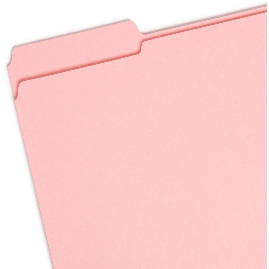 Smead Colored 1/3 Tab Cut Letter Recycled Top Tab File Folder - 8 1/2" x 11" - 3/4" Expansion - Top Tab Location - Assorted Position Tab Position - Pink - 10% Recycled - 100 / Box. Picture 4