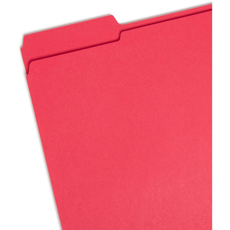 Smead Colored 1/3 Tab Cut Letter Recycled Top Tab File Folder - 8 1/2" x 11" - 3/4" Expansion - Top Tab Location - Assorted Position Tab Position - Red - 10% Recycled - 100 / Box. Picture 4