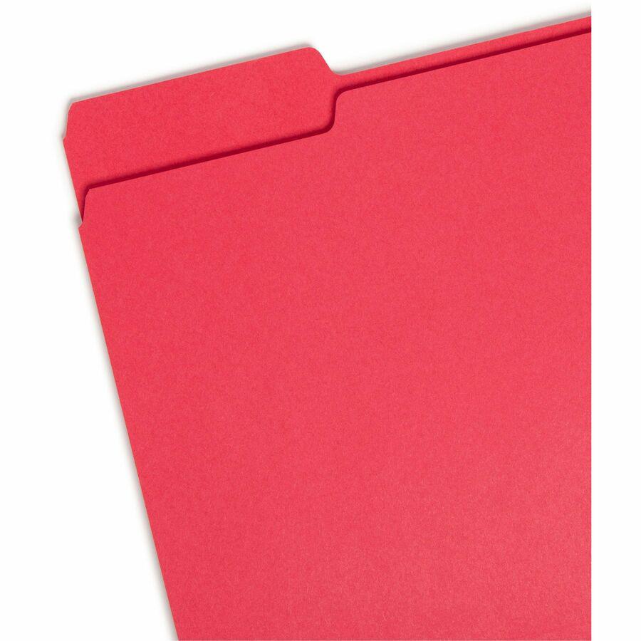 Smead 1/3 Tab Cut Letter Recycled Top Tab File Folder - 8 1/2" x 11" - 3/4" Expansion - Top Tab Location - Assorted Position Tab Position - Red - 10% Recycled - 100 / Box. Picture 6