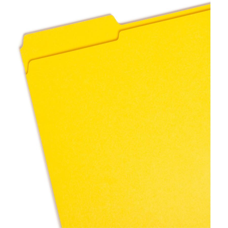 Smead Colored 1/3 Tab Cut Letter Recycled Top Tab File Folder - 8 1/2" x 11" - Top Tab Location - Assorted Position Tab Position - Yellow - 10% Recycled - 100 / Box. Picture 5