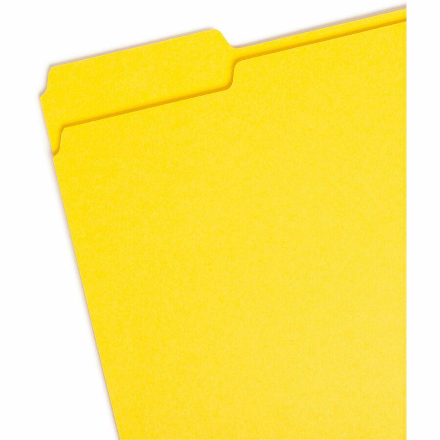 Smead Colored 1/3 Tab Cut Letter Recycled Top Tab File Folder - 8 1/2" x 11" - 3/4" Expansion - Top Tab Location - Assorted Position Tab Position - Yellow - 10% Recycled - 100 / Box. Picture 6