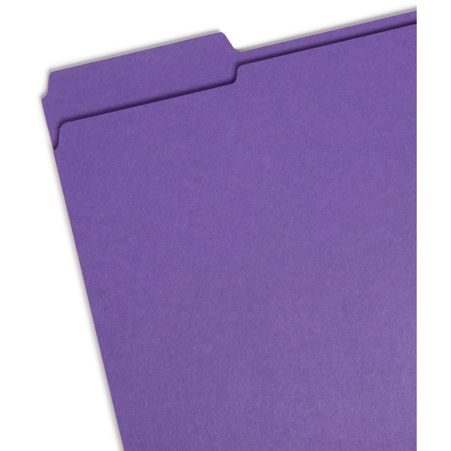 Smead Colored 1/3 Tab Cut Letter Recycled Top Tab File Folder - 8 1/2" x 11" - 3/4" Expansion - Top Tab Location - Assorted Position Tab Position - Purple - 10% Recycled - 100 / Box. Picture 4