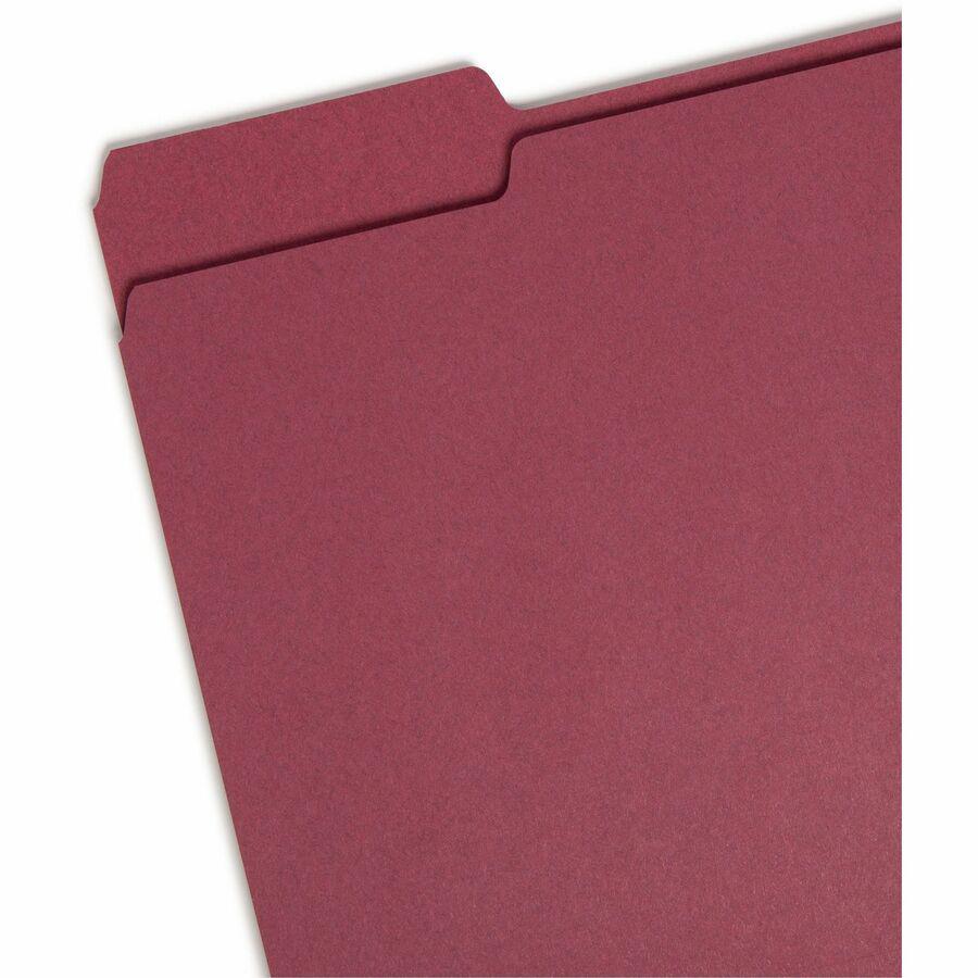 Smead Colored 1/3 Tab Cut Letter Recycled Top Tab File Folder - 8 1/2" x 11" - 3/4" Expansion - Top Tab Location - Assorted Position Tab Position - Maroon - 10% Recycled - 100 / Box. Picture 7