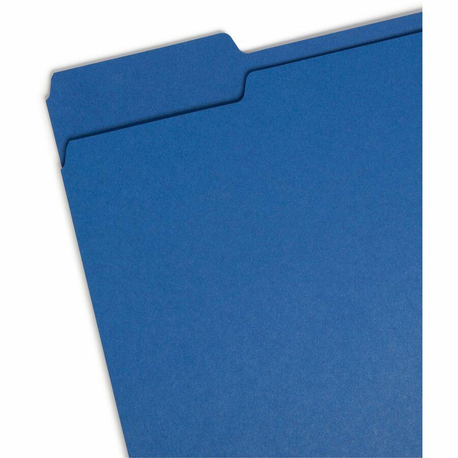 Smead Colored 1/3 Tab Cut Letter Recycled Top Tab File Folder - 8 1/2" x 11" - 3/4" Expansion - Top Tab Location - Assorted Position Tab Position - Navy Blue - 10% Recycled - 100 / Box. Picture 4