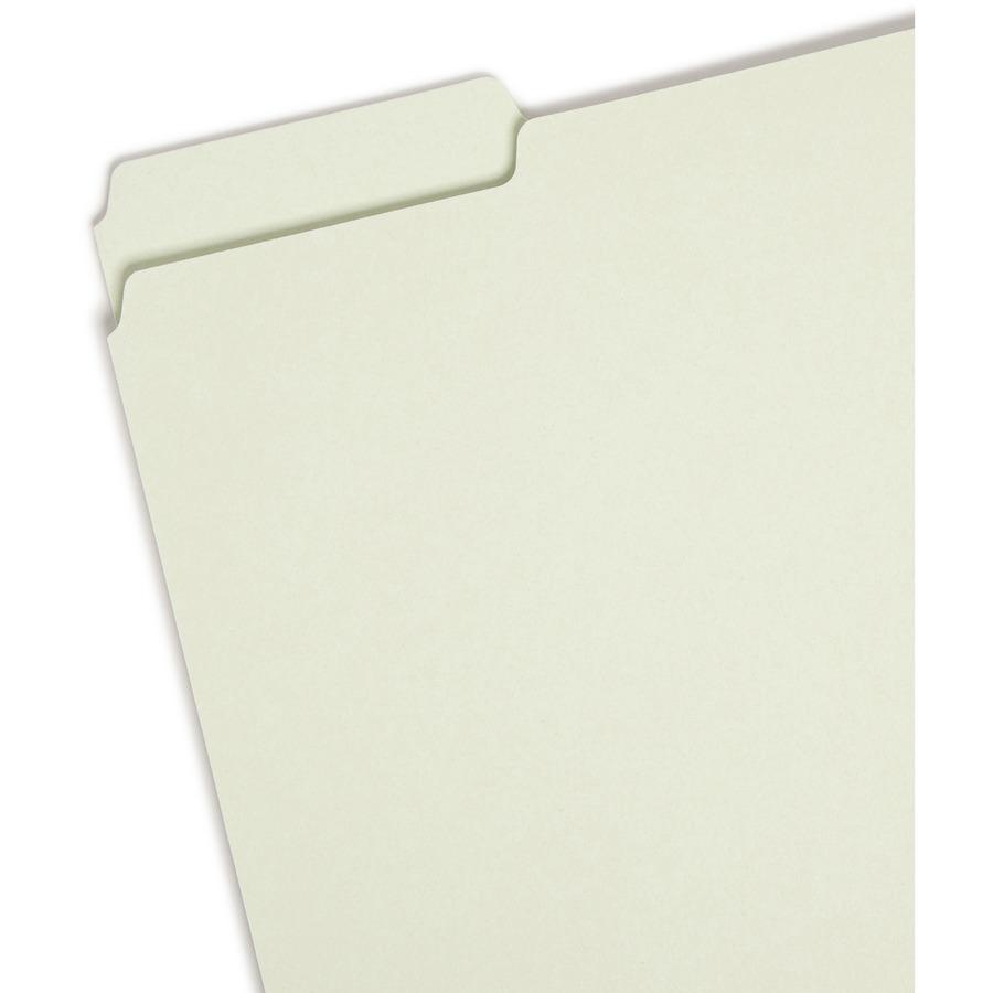 Smead 1/3 Tab Cut Letter Recycled Top Tab File Folder - 8 1/2" x 11" - 2" Expansion - Top Tab Location - Assorted Position Tab Position - Pressboard - Gray, Green - 100% Recycled - 25 / Box. Picture 6