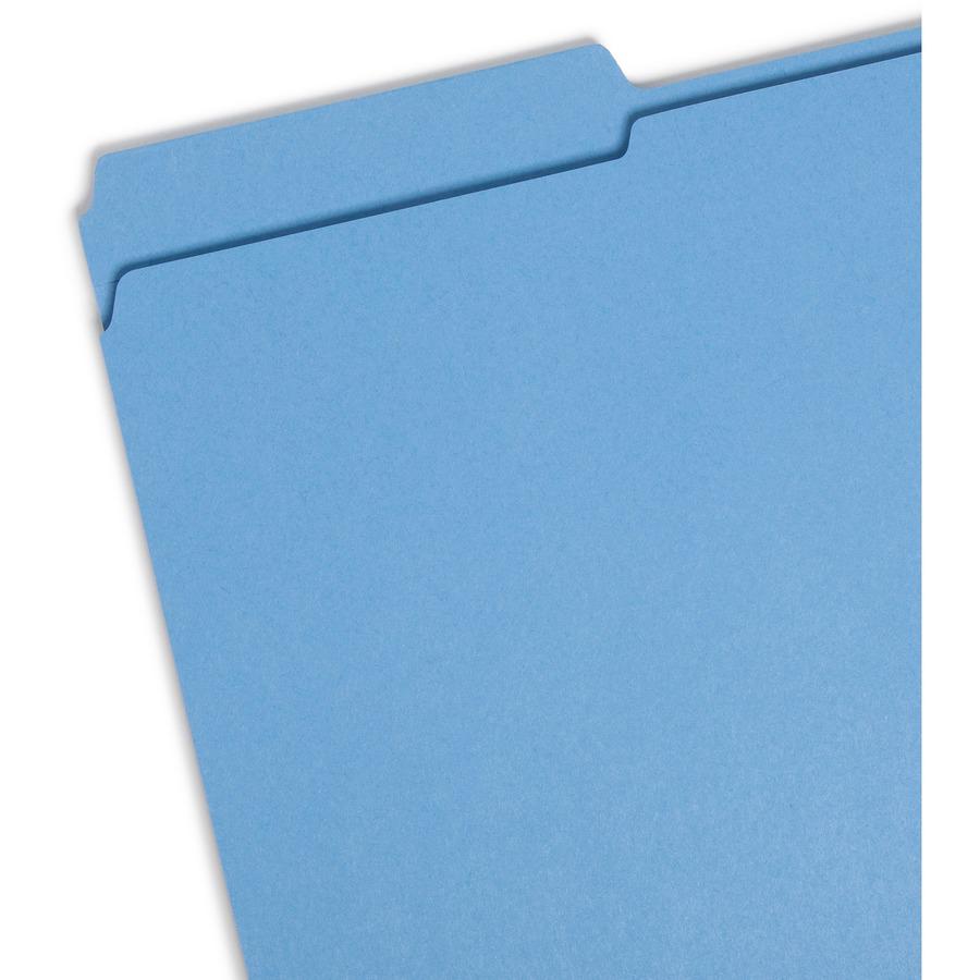 Smead Colored 1/3 Tab Cut Legal Recycled Top Tab File Folder - 8 1/2" x 14" - 3/4" Expansion - Top Tab Location - Assorted Position Tab Position - Blue - 10% Recycled - 100 / Box. Picture 7