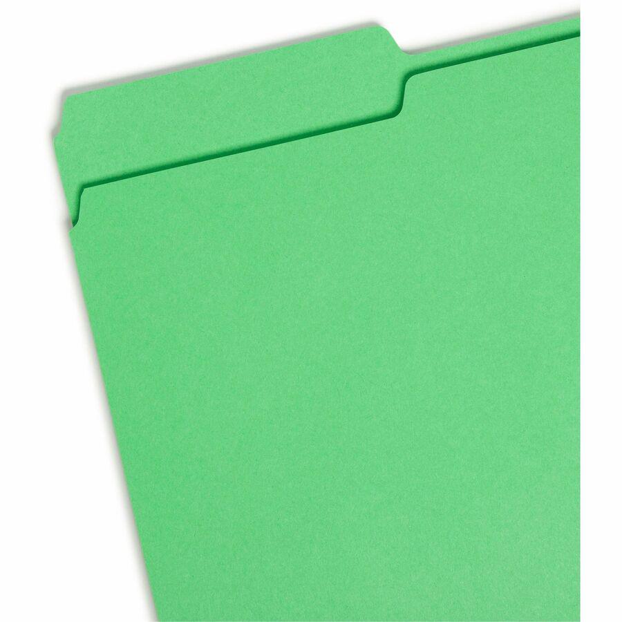 Smead Colored 1/3 Tab Cut Legal Recycled Top Tab File Folder - 8 1/2" x 14" - 3/4" Expansion - Top Tab Location - Assorted Position Tab Position - Green - 10% Recycled - 100 / Box. Picture 6