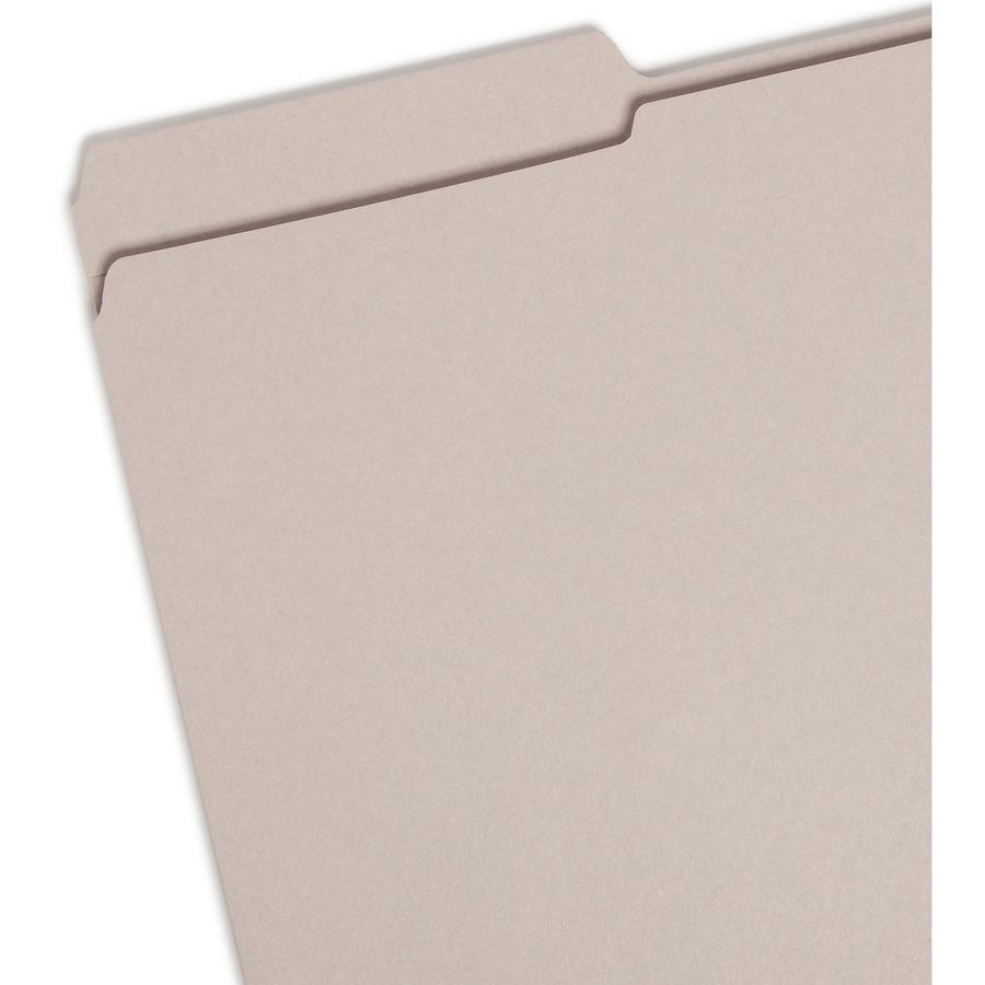 Smead Colored 1/3 Tab Cut Legal Recycled Top Tab File Folder - 8 1/2" x 14" - 3/4" Expansion - Top Tab Location - Assorted Position Tab Position - Gray - 10% Recycled - 100 / Box. Picture 2