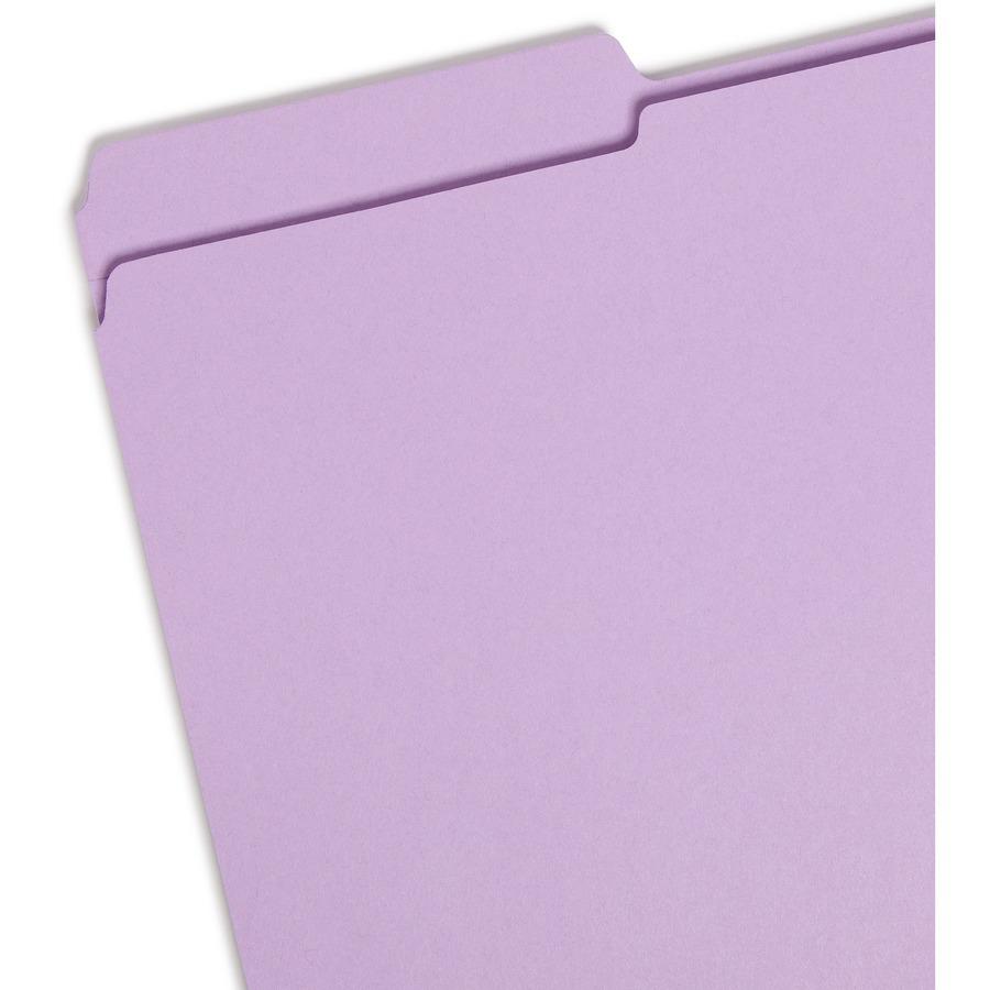 Smead Colored 1/3 Tab Cut Legal Recycled Top Tab File Folder - 8 1/2" x 14" - 3/4" Expansion - Top Tab Location - Assorted Position Tab Position - Lavender - 10% Recycled - 100 / Box. Picture 3
