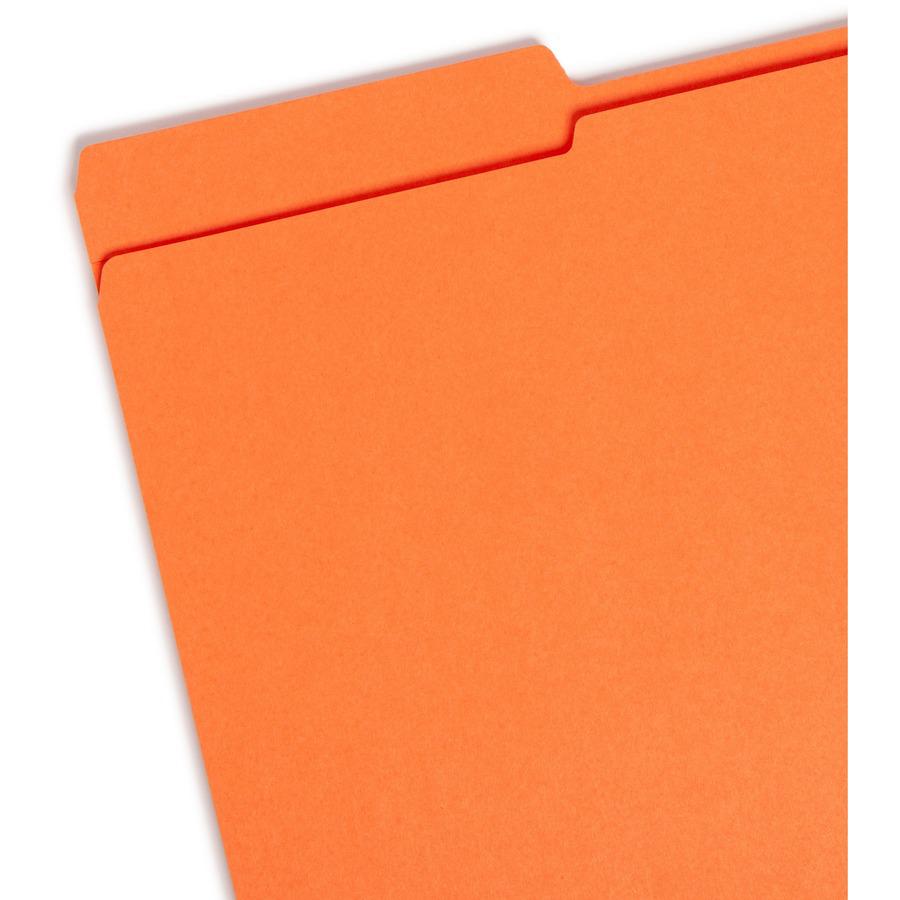 Smead Colored 1/3 Tab Cut Legal Recycled Top Tab File Folder - 8 1/2" x 14" - 3/4" Expansion - Top Tab Location - Assorted Position Tab Position - Orange - 10% Recycled - 100 / Box. Picture 3