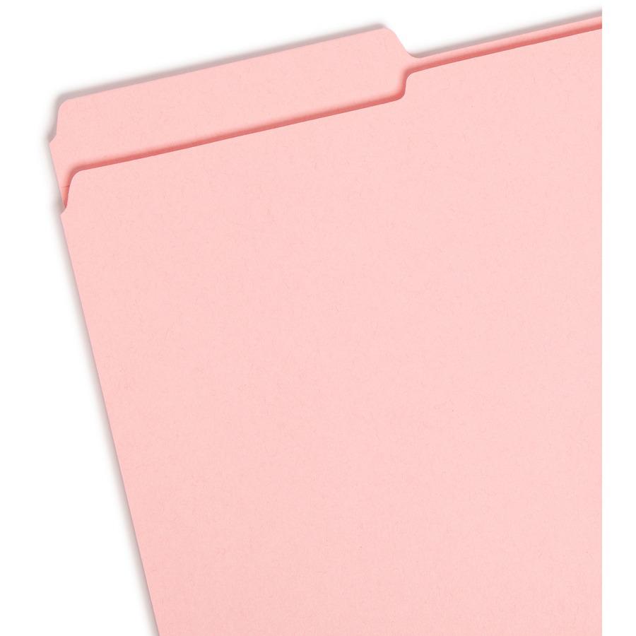 Smead Colored 1/3 Tab Cut Legal Recycled Top Tab File Folder - 8 1/2" x 14" - 3/4" Expansion - Top Tab Location - Assorted Position Tab Position - Pink - 10% Recycled - 100 / Box. Picture 6
