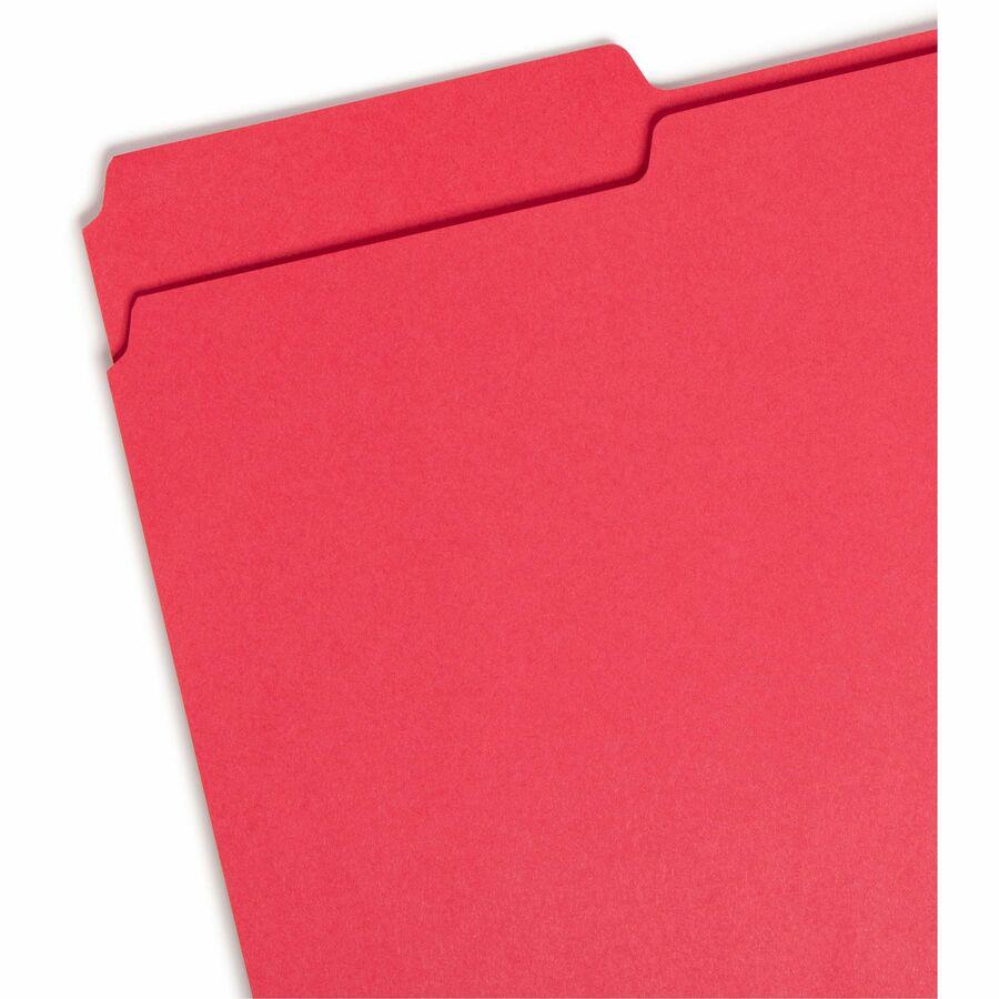 Smead Colored 1/3 Tab Cut Legal Recycled Top Tab File Folder - 8 1/2" x 14" - 3/4" Expansion - Top Tab Location - Assorted Position Tab Position - Red - 10% Recycled - 100 / Box. Picture 6
