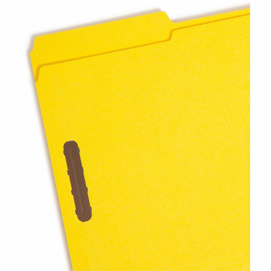 Smead Colored 1/3 Tab Cut Legal Recycled Fastener Folder - 8 1/2" x 14" - 2 x 2K Fastener(s) - 2" Fastener Capacity for Folder - Top Tab Location - Assorted Position Tab Position - Yellow - 10% Recycl. Picture 6